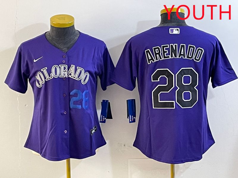 Youth Colorado Rockies #28 Arenado Purple Game 2025 Nike MLB Jersey style 3->youth mlb jersey->Youth Jersey